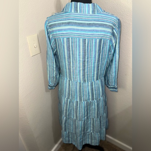 Soft Surroundings Santa Cruz nautical 100% Linen Tiered midi‎ dress- small - Picture 9 of 12